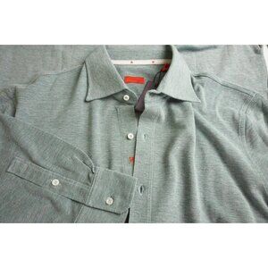 Isaia Napoli Jersey Piquet Wash Green Long Sleeve Cotton Polo Shirt 3XL NEW